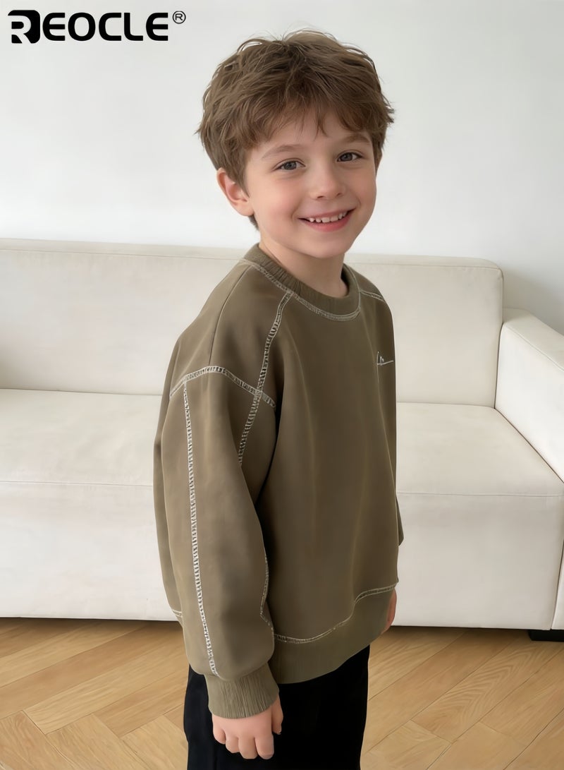 ريوكل سُترة قطنية للأطفال بتصميم ذو أكمام طويلة وميزات عنق دائري، قمة فضفاضة للأطفال مع راحة ربيع وخريف للارتداء غير الرسمي. - Image 3